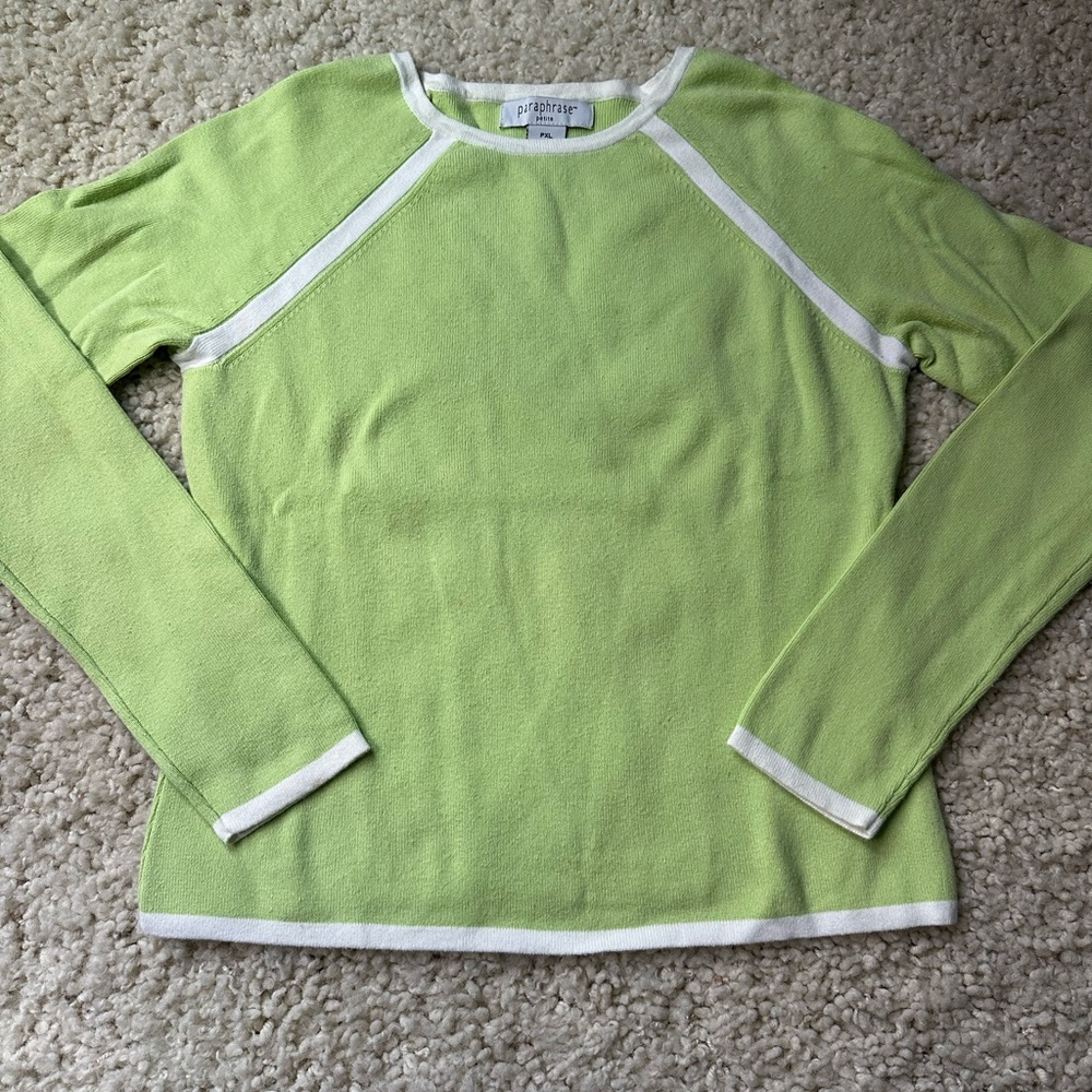 Paraphrase Green and White Crew Neck Sweater